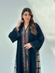 C 2067 Black Crystal Lace Abaya