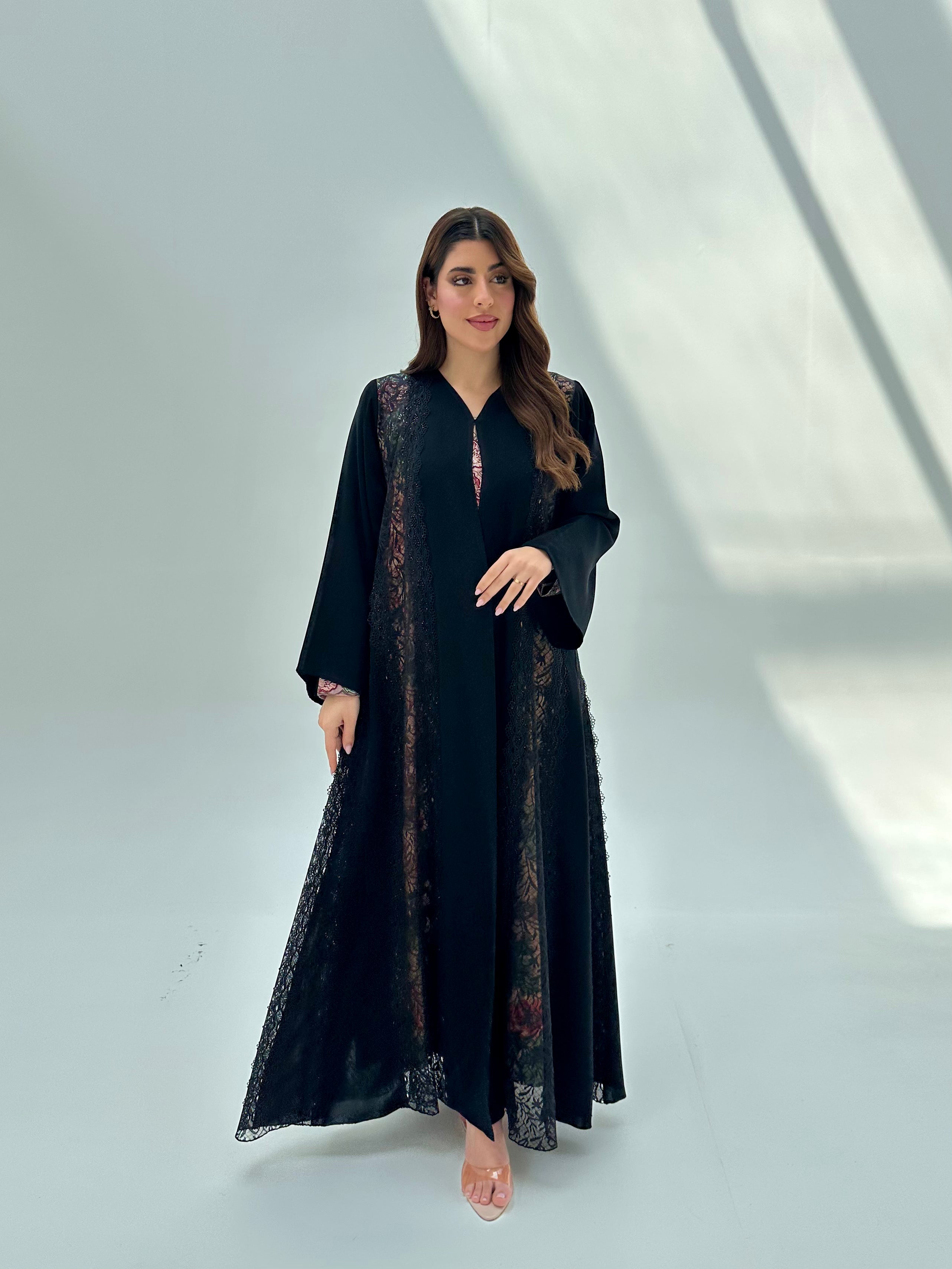 C 2068 Black Crystal Lace Abaya