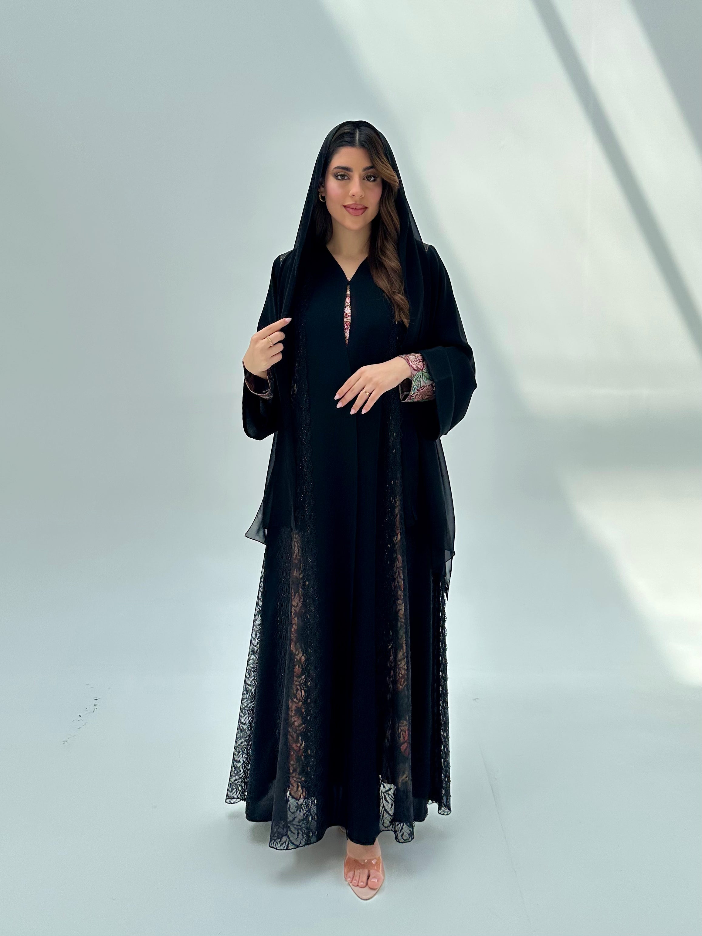 C 2068 Black Crystal Lace Abaya