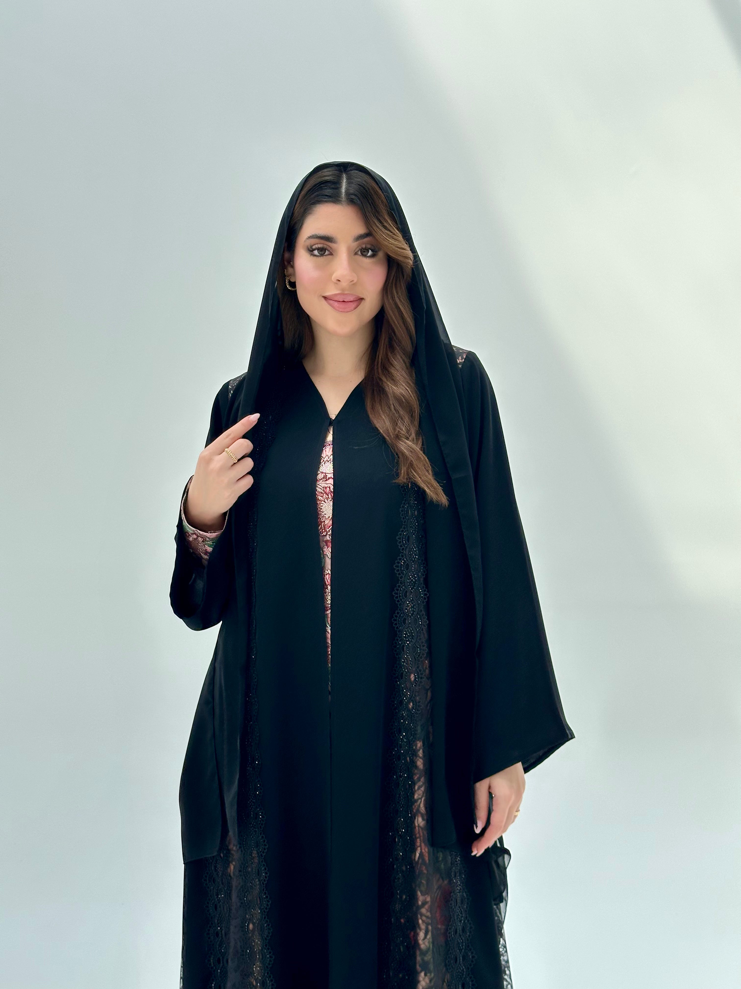 C 2068 Black Crystal Lace Abaya