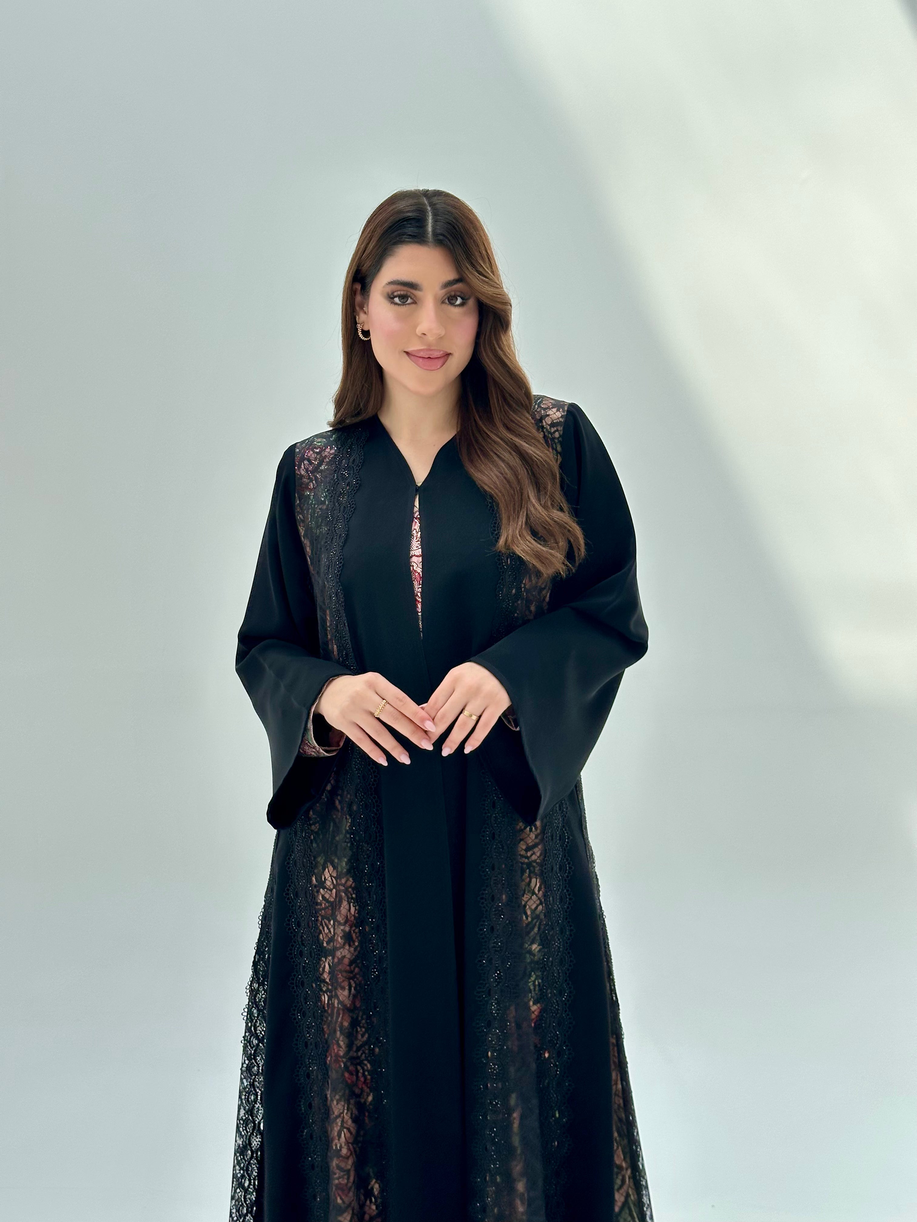 C 2068 Black Crystal Lace Abaya