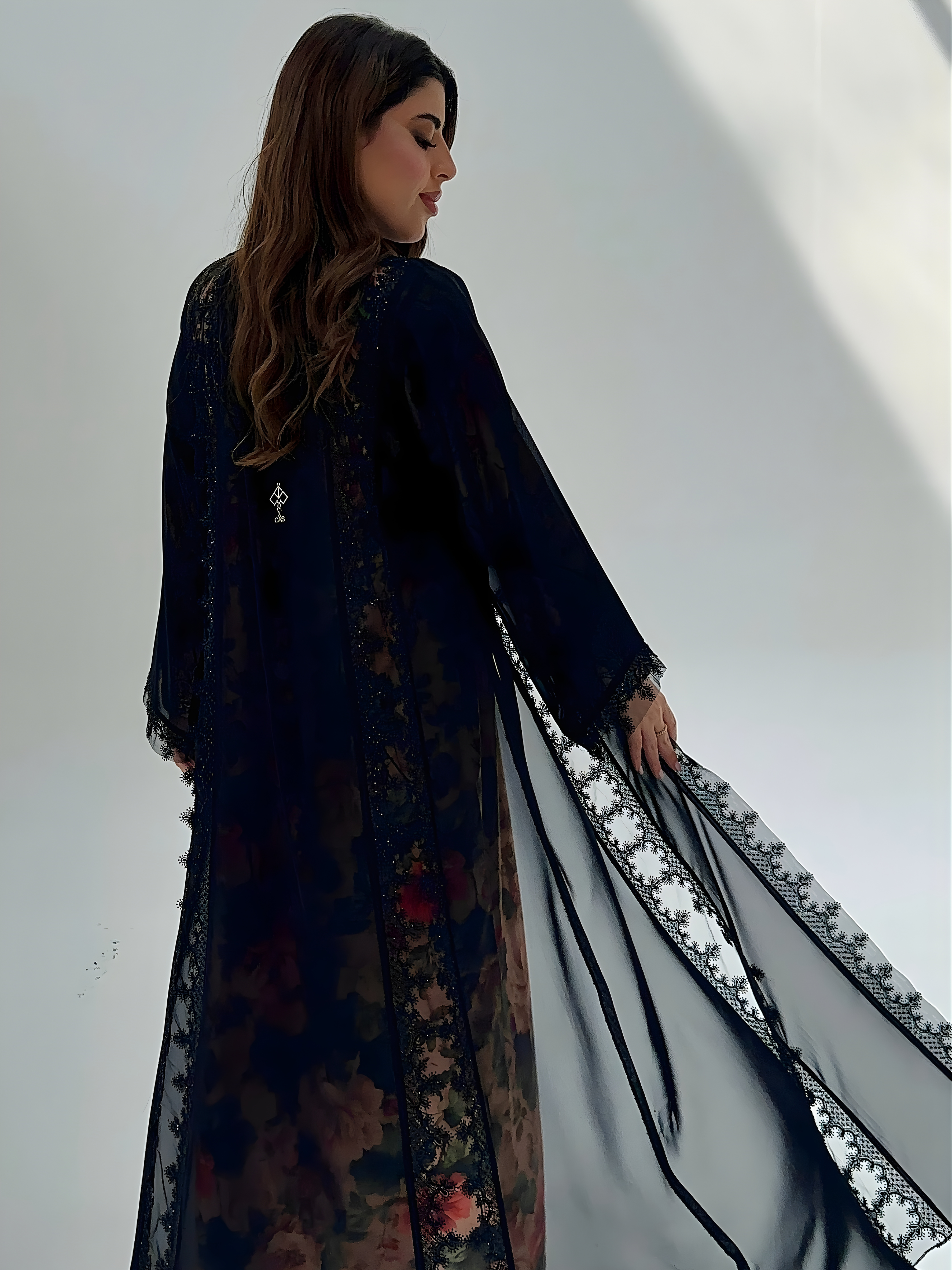 C 2071 Black Lace Abaya