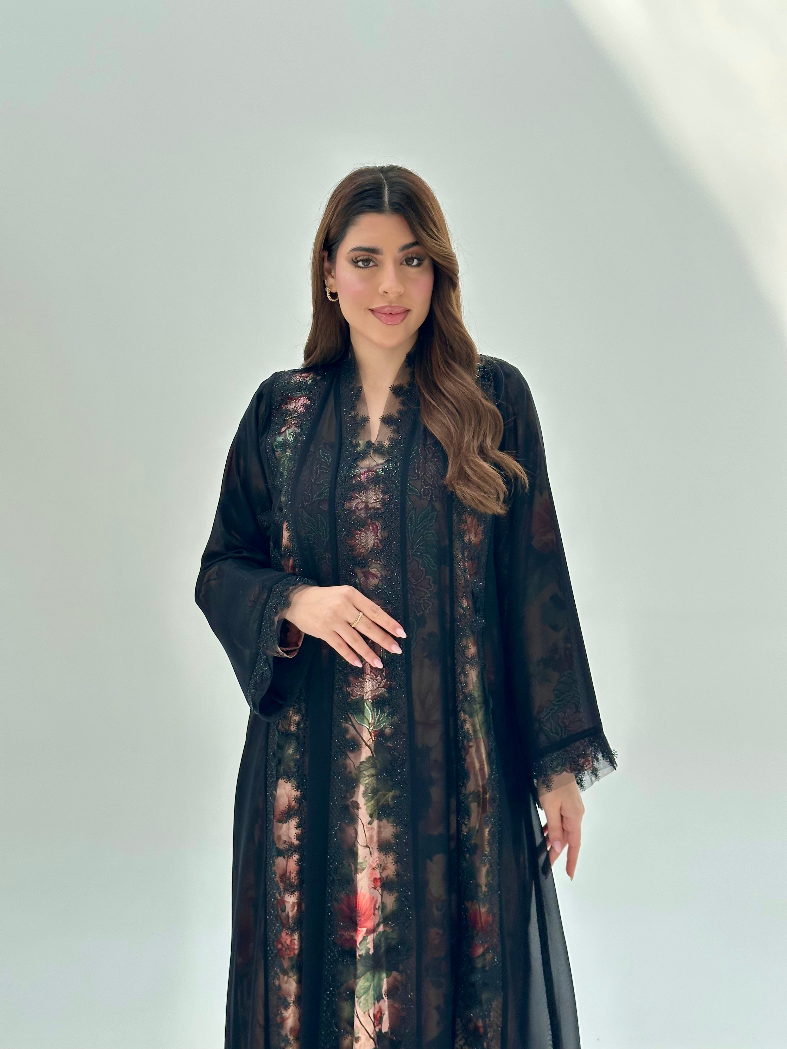 C 2071 Black Lace Abaya