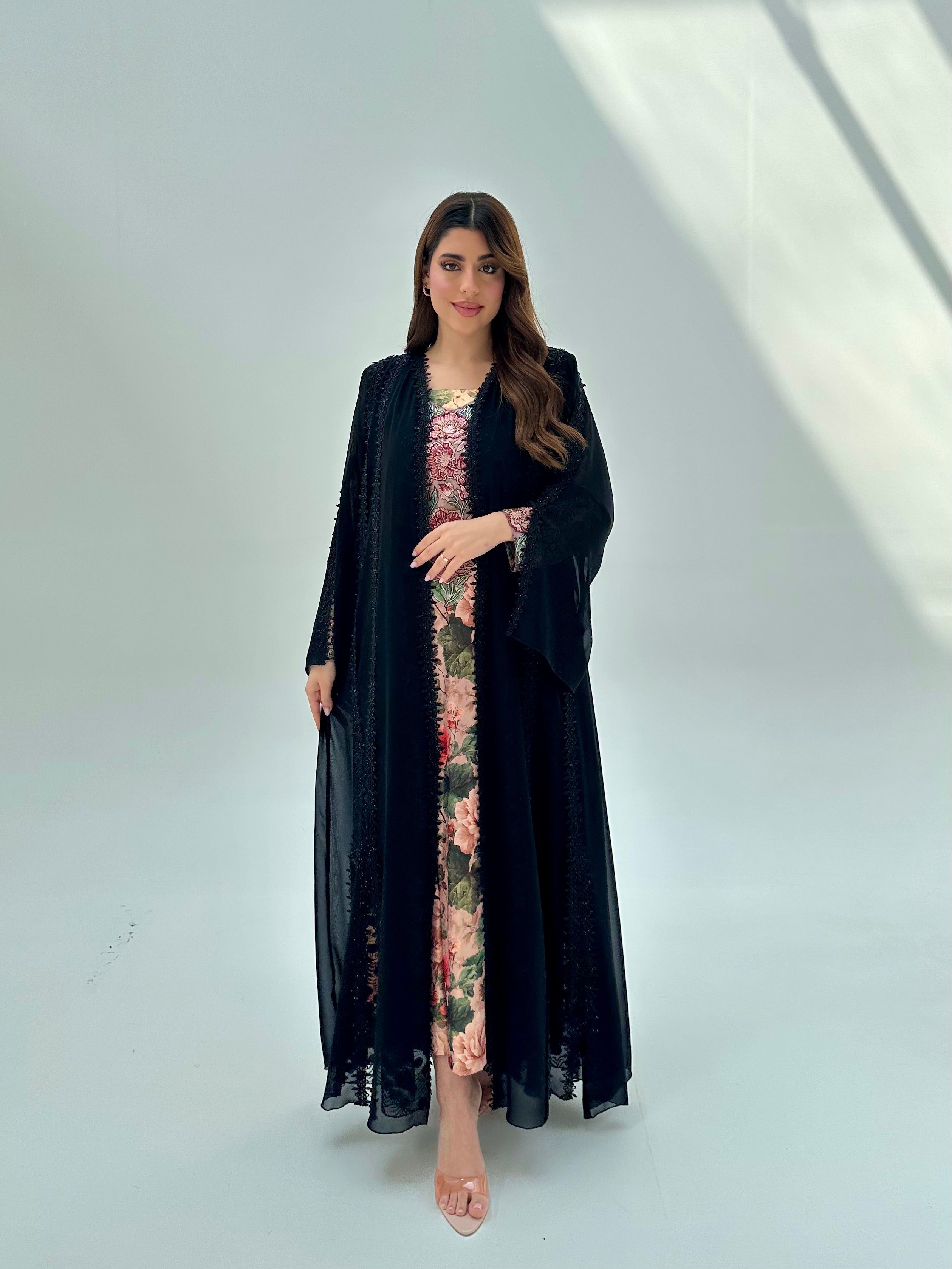 C 2072 Black Crystal Lace Abaya