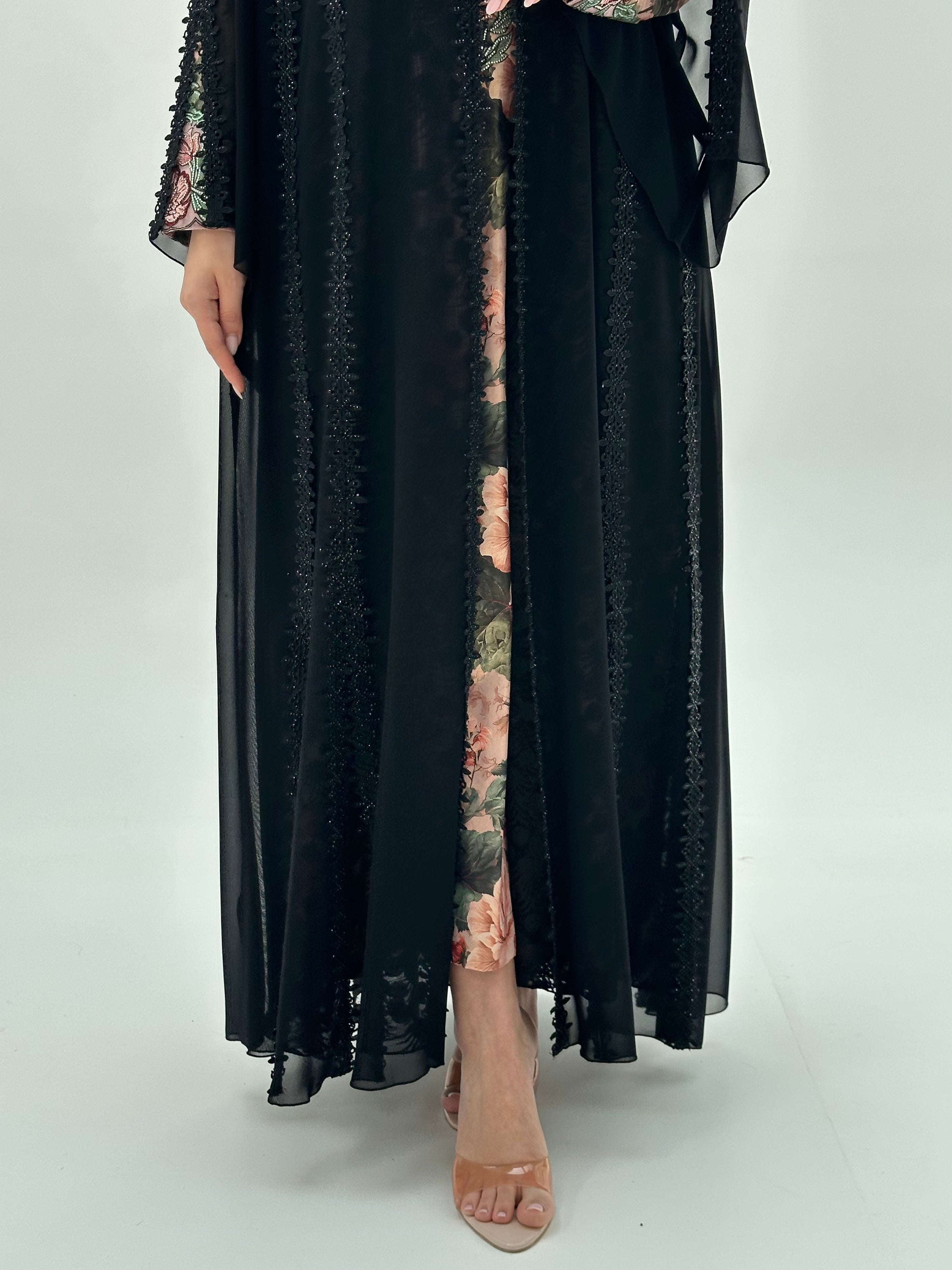C 2072 Black Crystal Lace Abaya