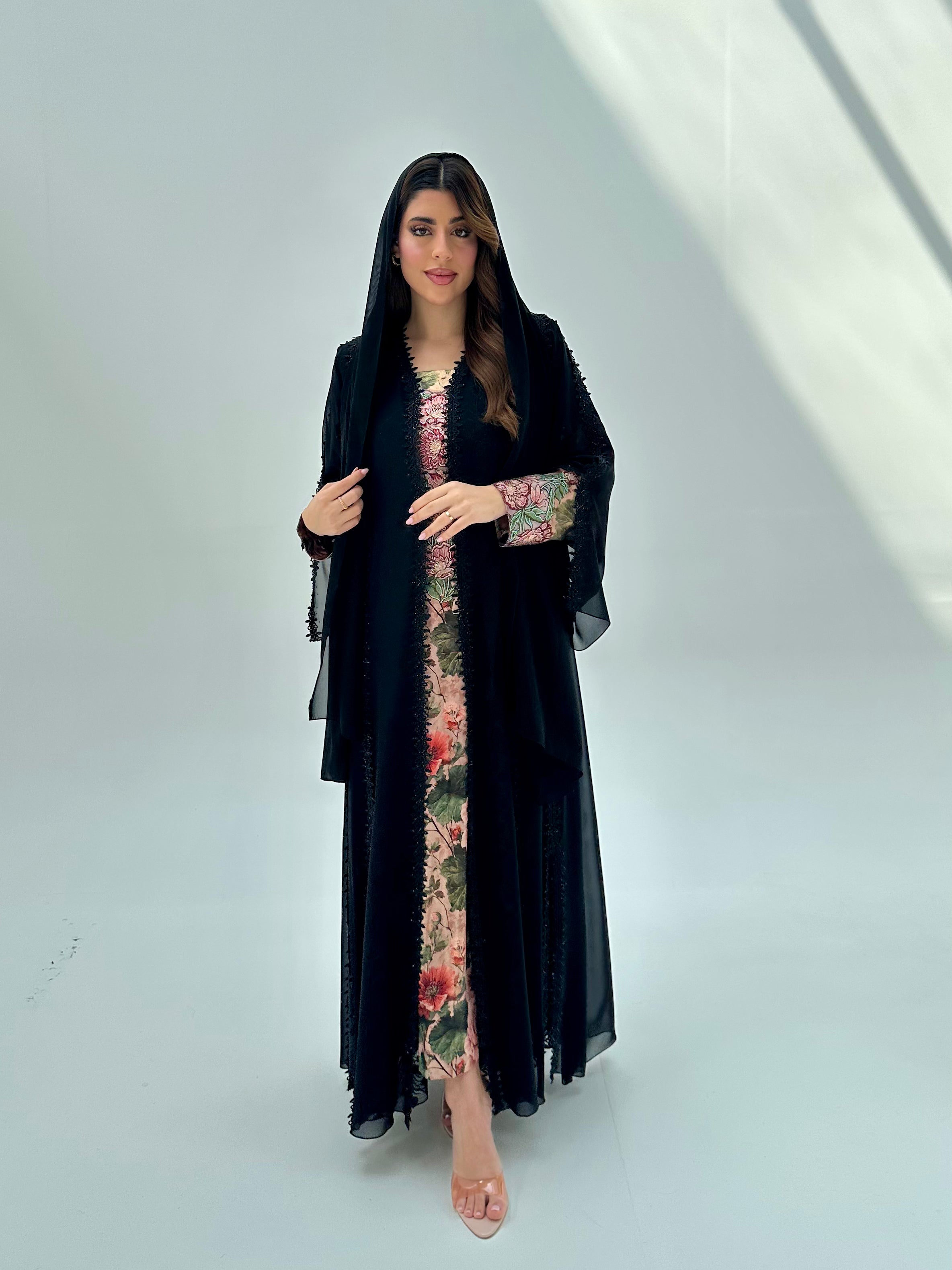 C 2072 Black Crystal Lace Abaya