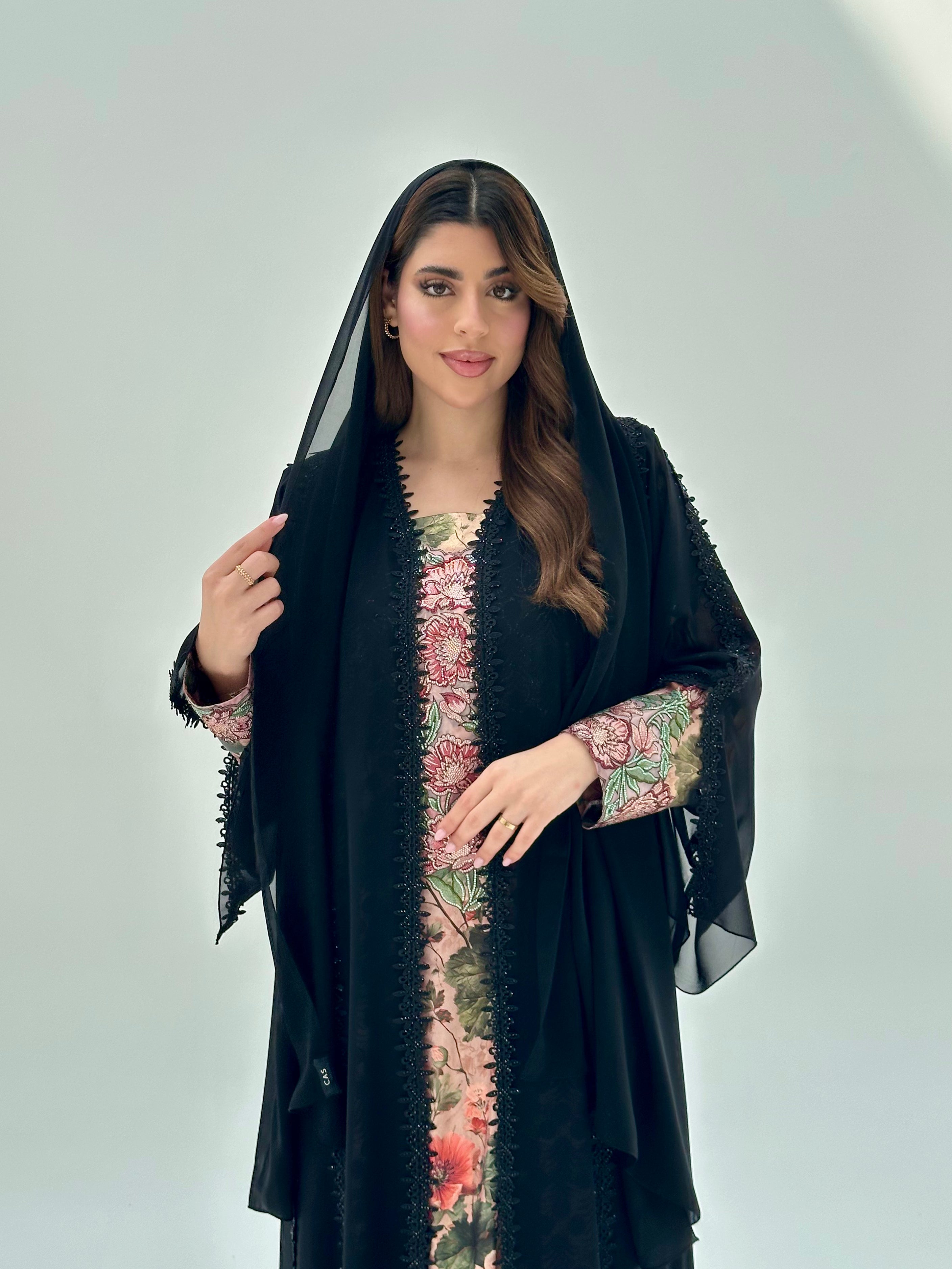 C 2072 Black Crystal Lace Abaya