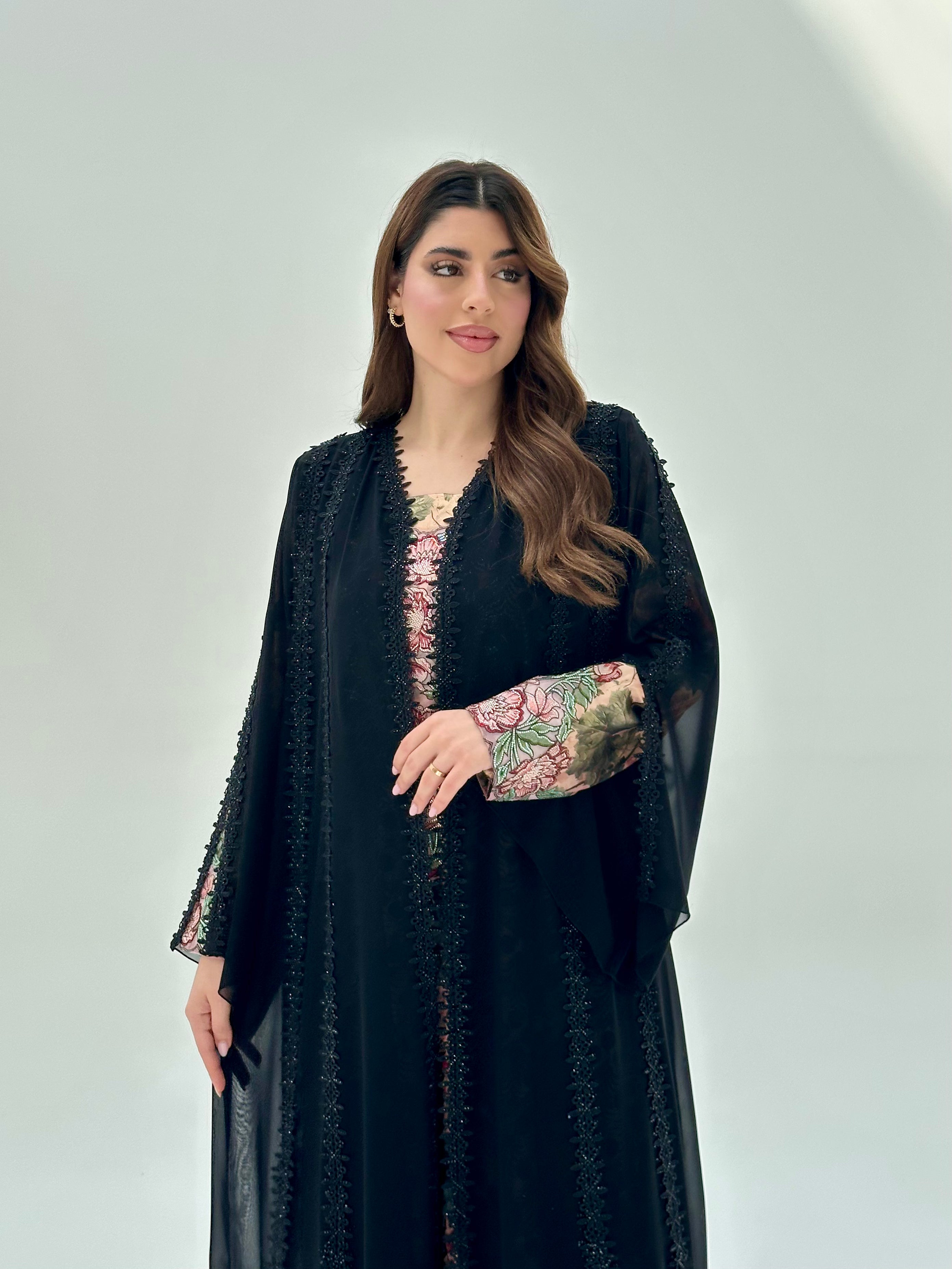 C 2072 Black Crystal Lace Abaya