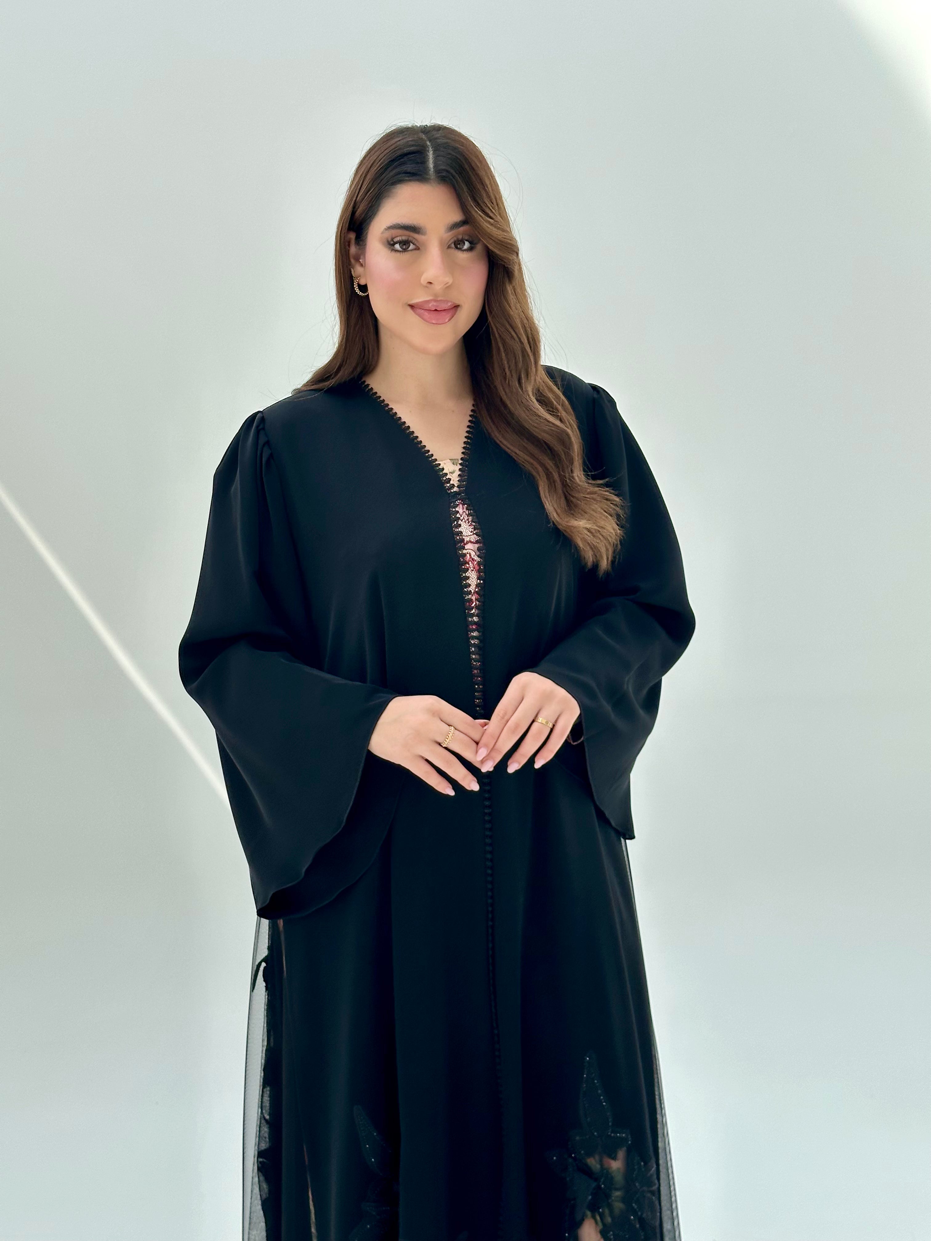C 2074 Black Lace Abaya