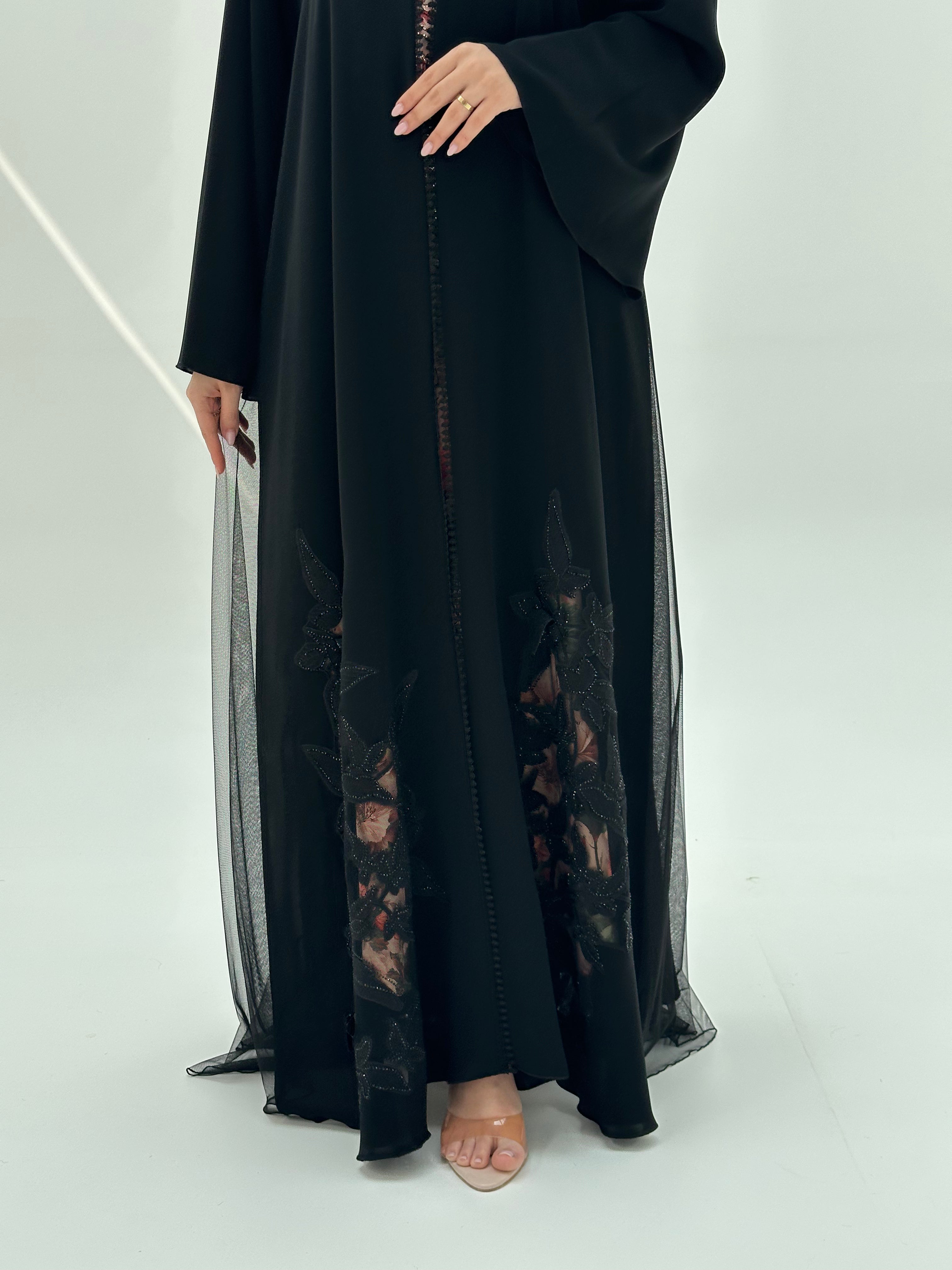 C 2074 Black Lace Abaya