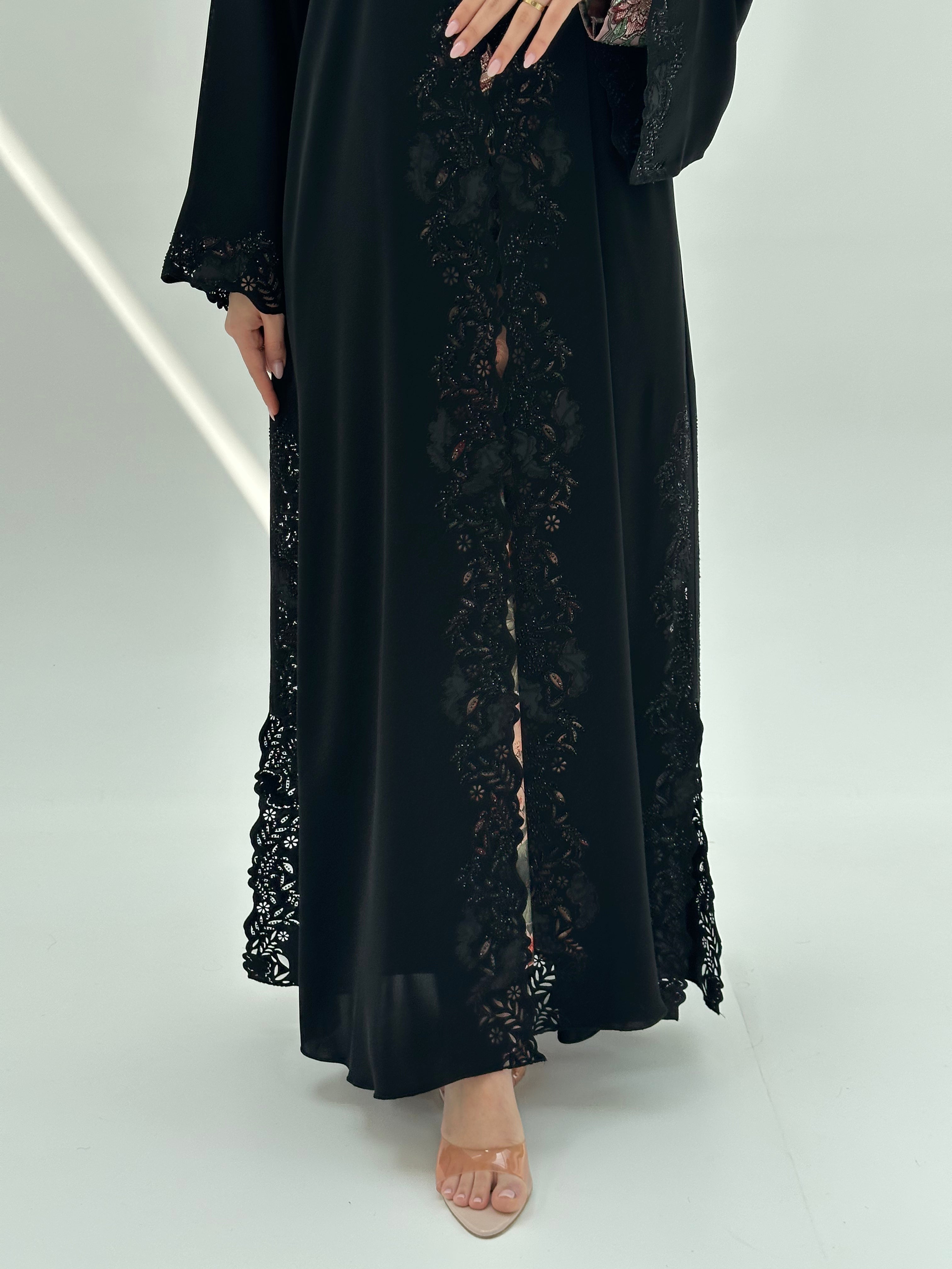 C 2075 Black Lace Abaya