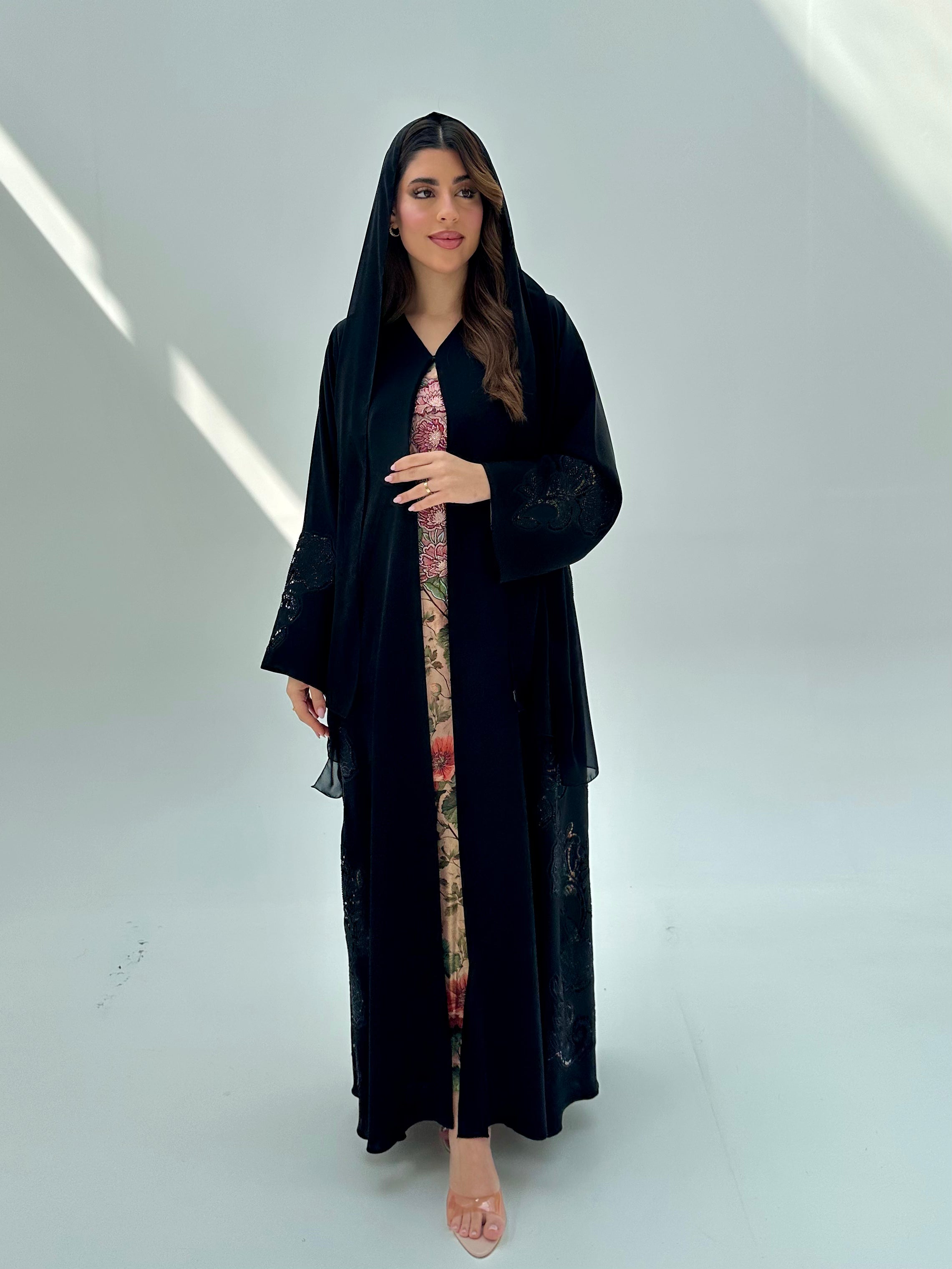 C 2077 Black Lace Abaya