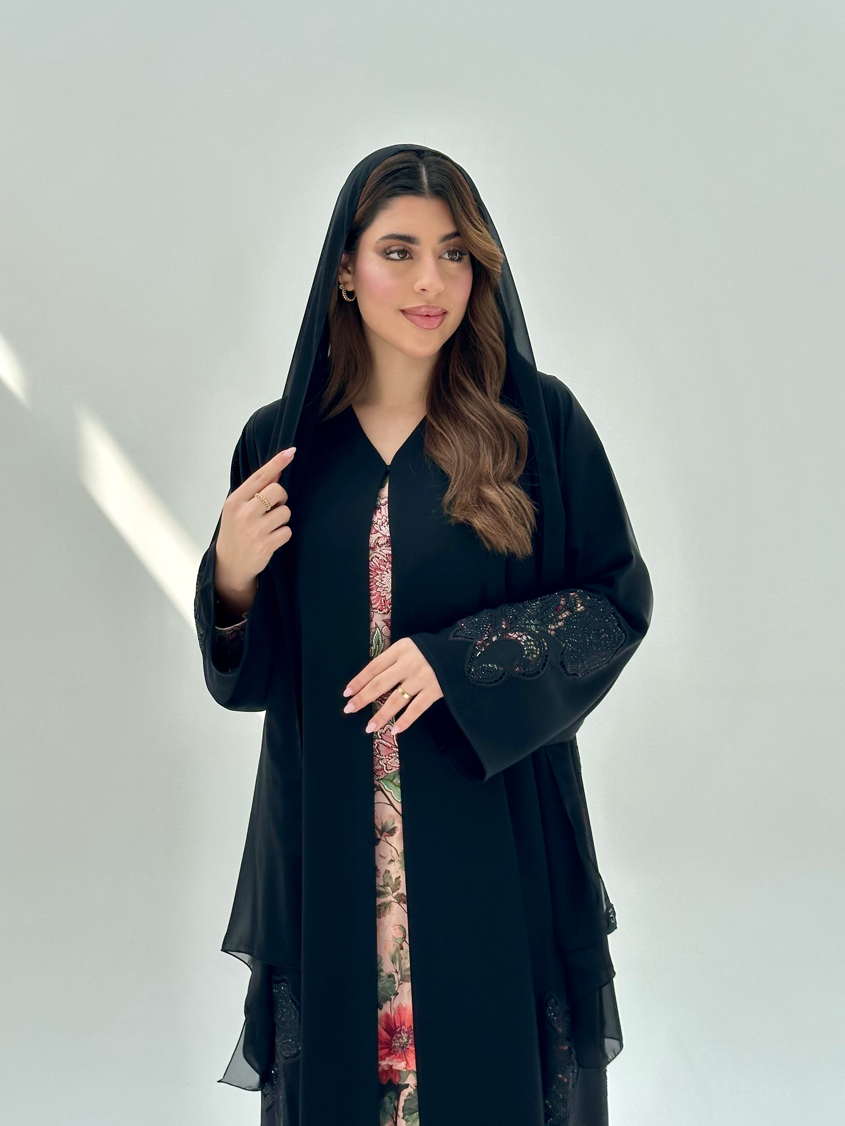 C 2077 Black Lace Abaya