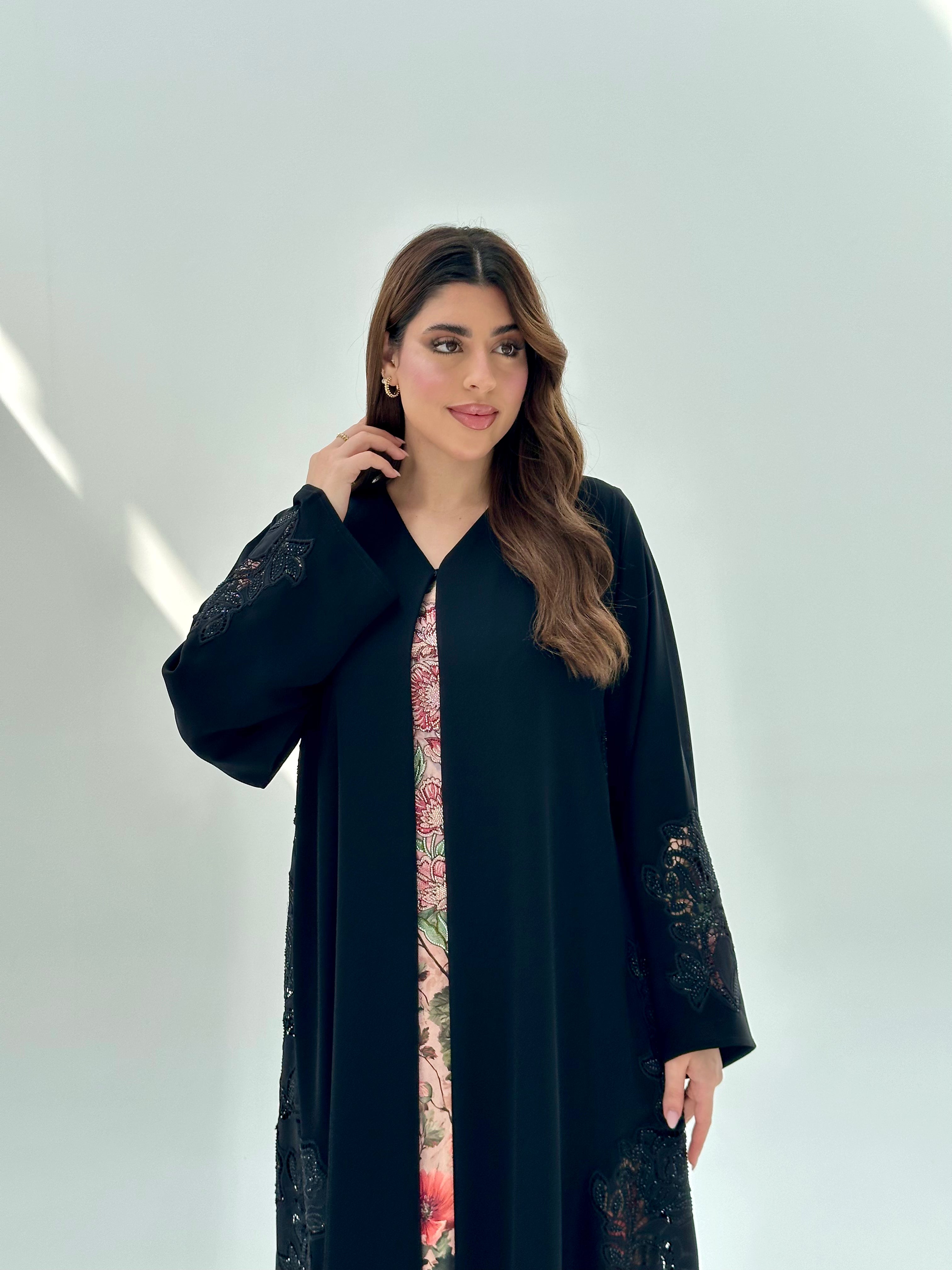 C 2077 Black Lace Abaya