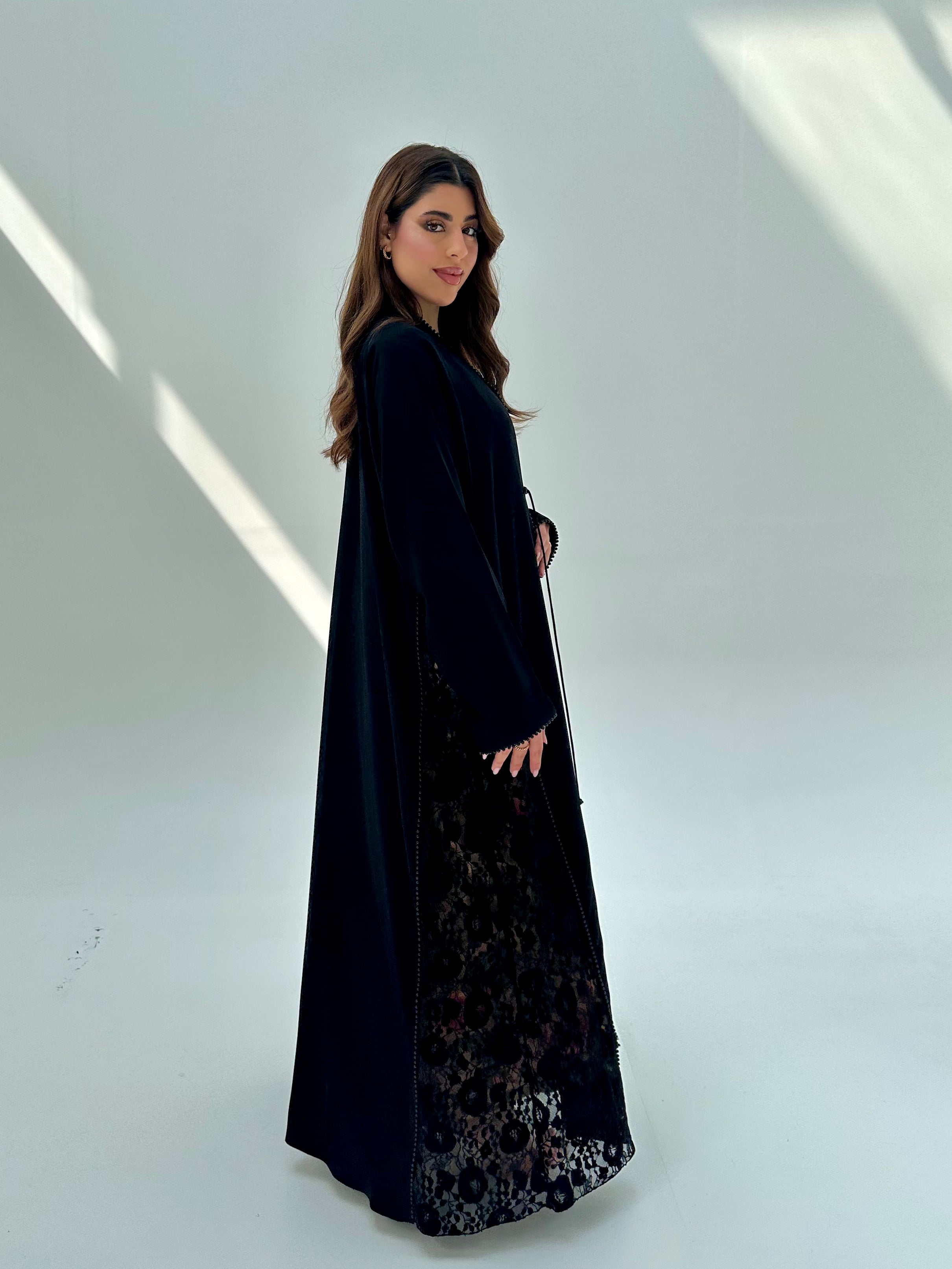 C 2078 Black Lace Abaya