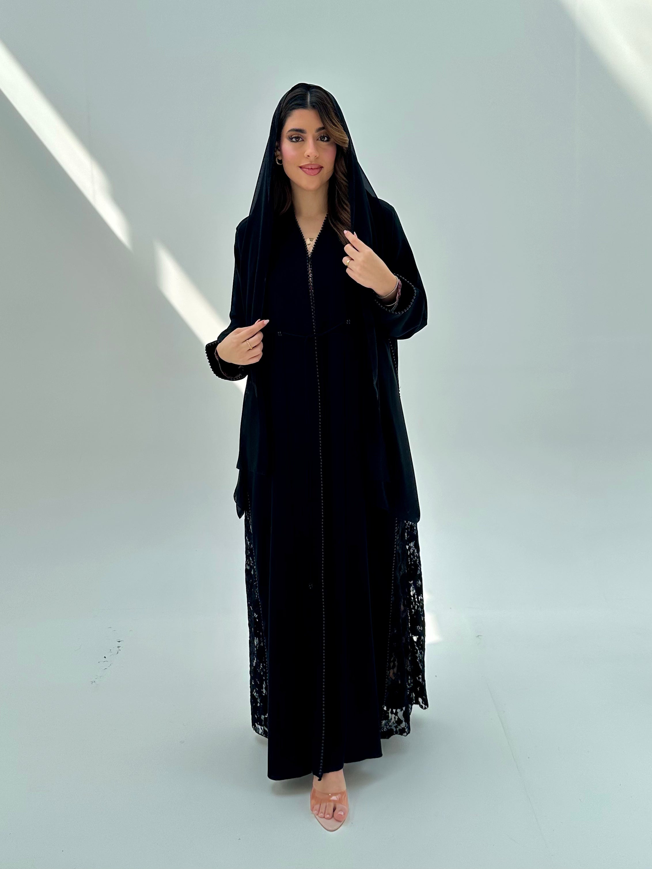C 2078 Black Lace Abaya