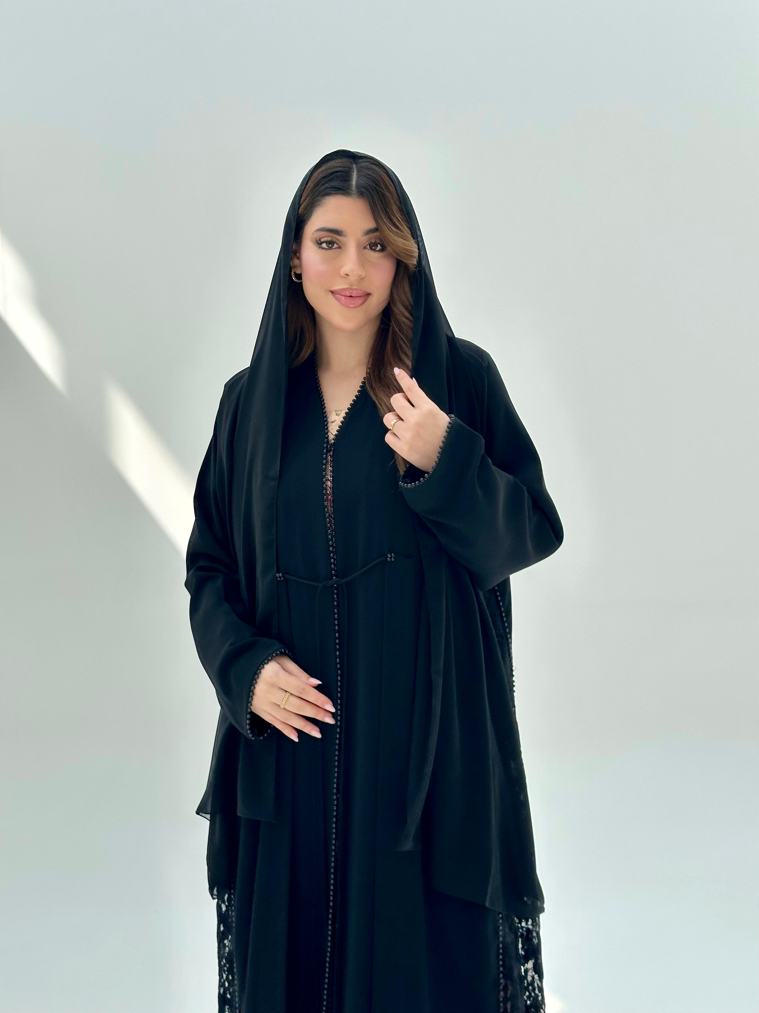 C 2078 Black Lace Abaya