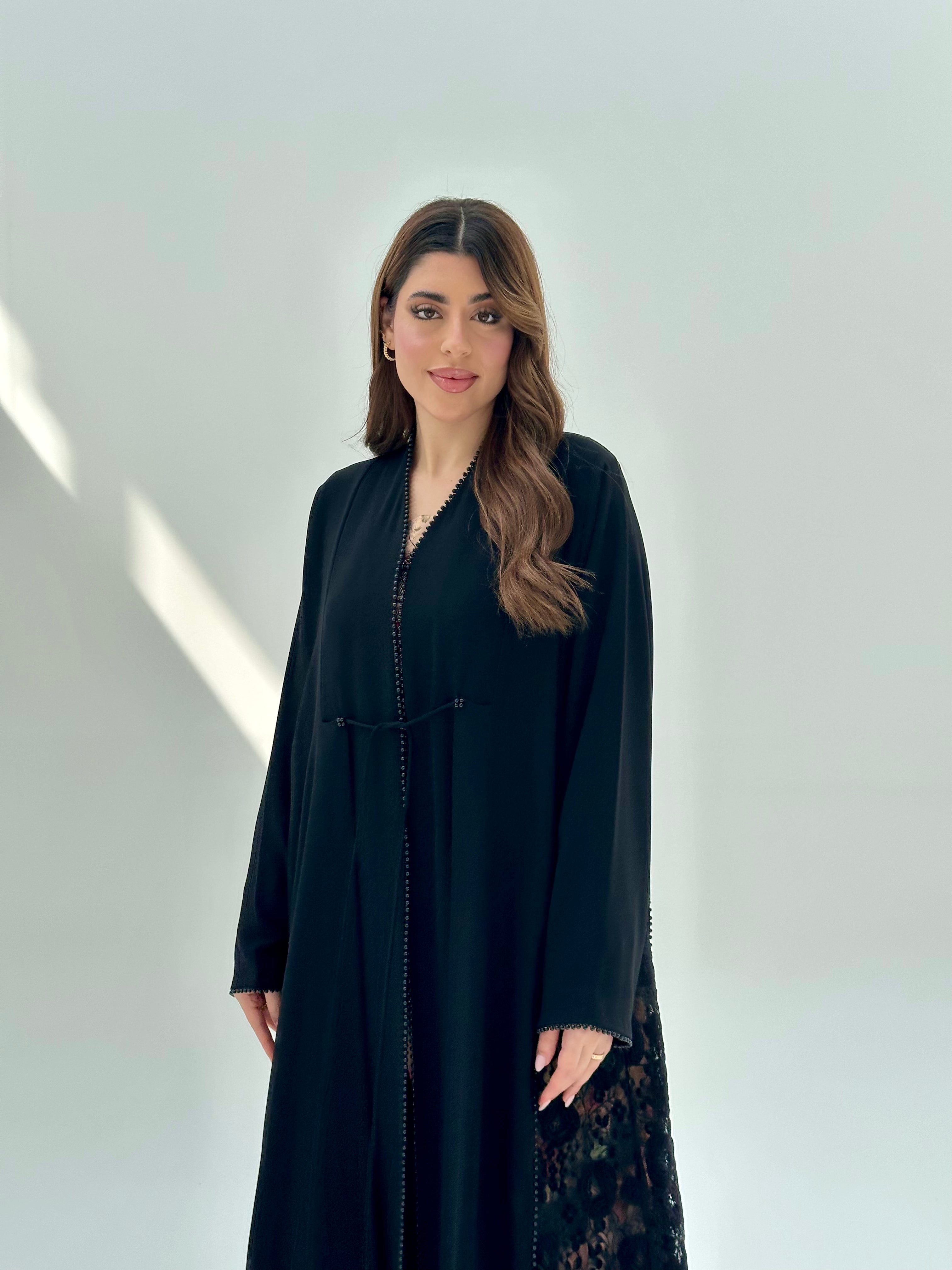 C 2078 Black Lace Abaya