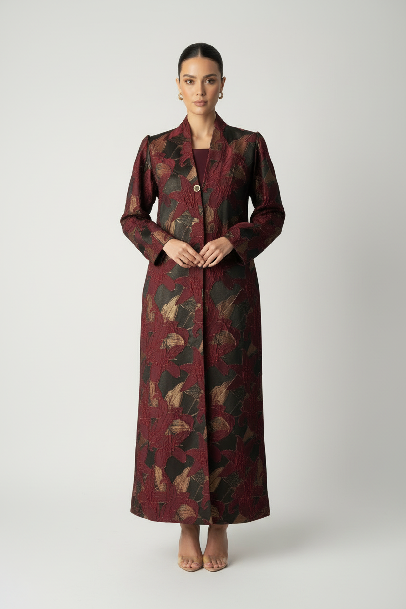 C 2083-02 Burgundy Gold Abaya