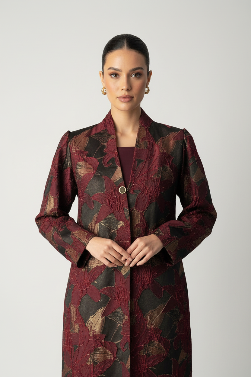 C 2083-02 Burgundy Gold Abaya