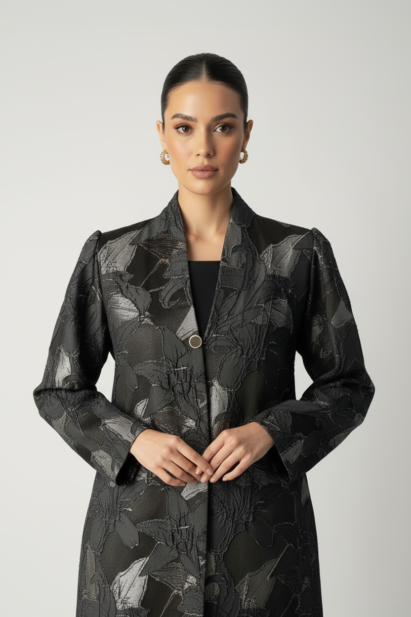 C 2083-03 Black Silver Abaya