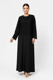 C 2085 Black Floral Dantel Abaya - Fuhaa