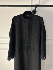 C 2085 Black Floral Dantel Abaya - Fuhaa
