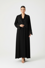 C 2086 Black Floral Lace Abaya