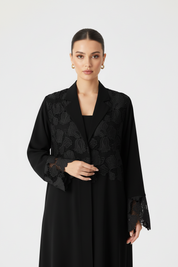 C 2086 Black Floral Lace Abaya