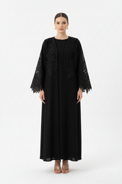 C 2087 Black Beaded Dantel Abaya