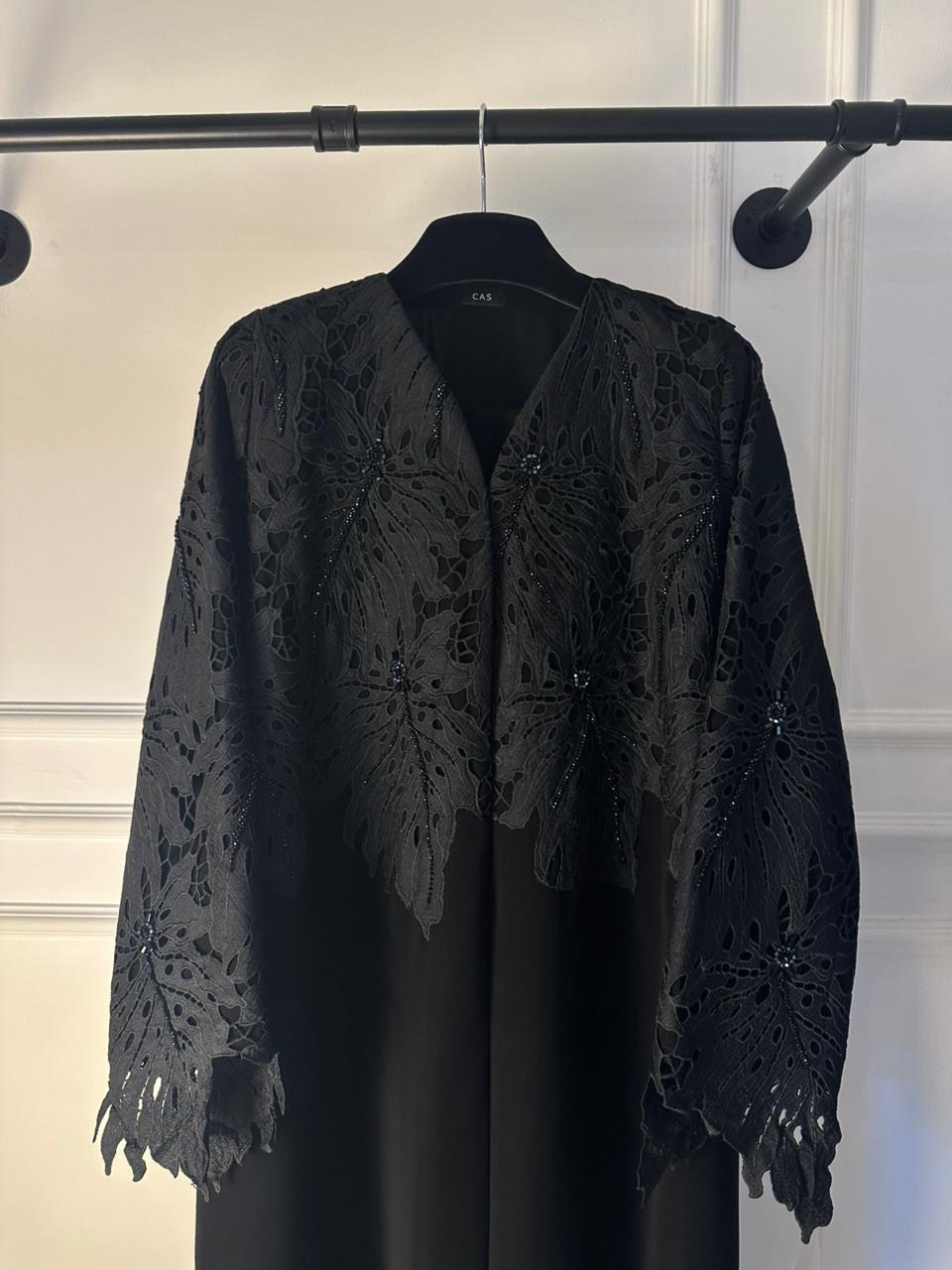 C 2087 Black Beaded Dantel Abaya