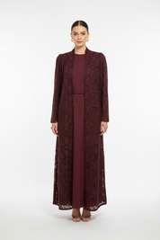 C 2088-01 Maroon Dantel Abaya