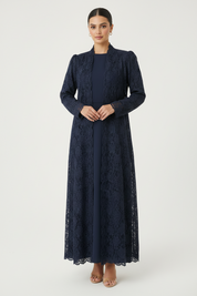 C 2088-02 Navy Blue Dantel Abaya