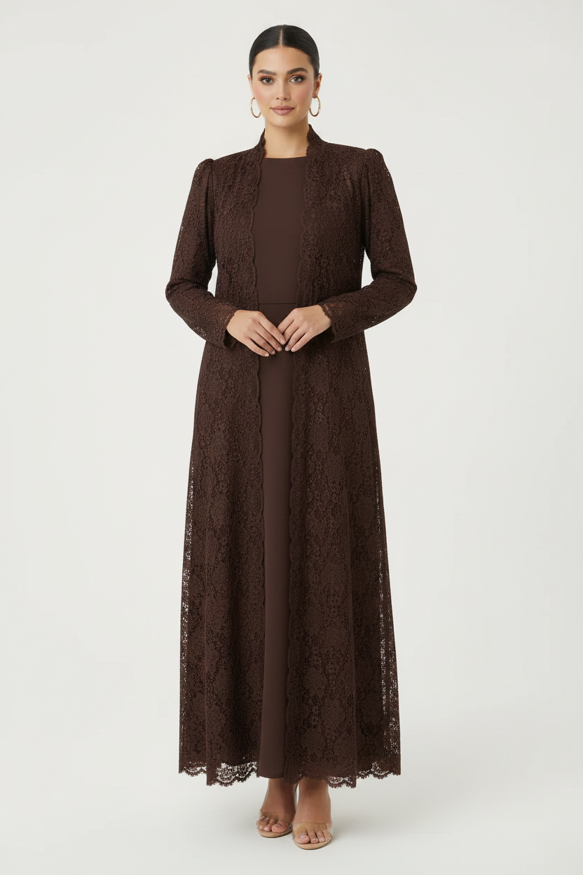 C 2088-04 Brown Dantel Abaya