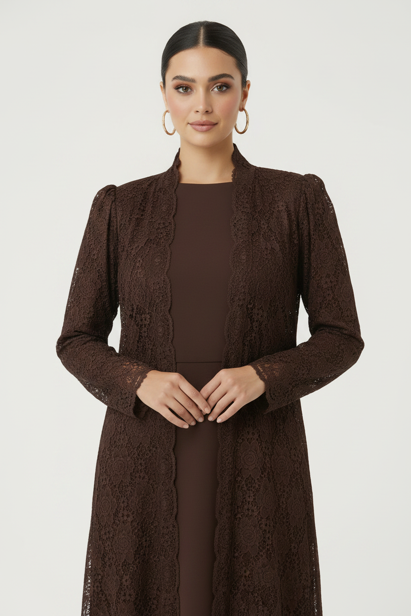 C 2088-04 Brown Dantel Abaya