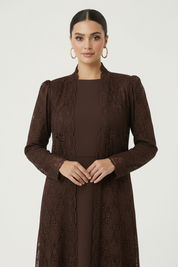 C 2088-04 Brown Dantel Abaya
