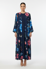C 2089 Navy Floral Printed Abaya