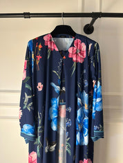 C 2089 Navy Floral Printed Abaya