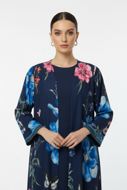 C 2089 Navy Floral Printed Abaya