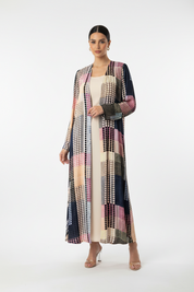 C 2091 Beige Polka Dot Printed Abaya