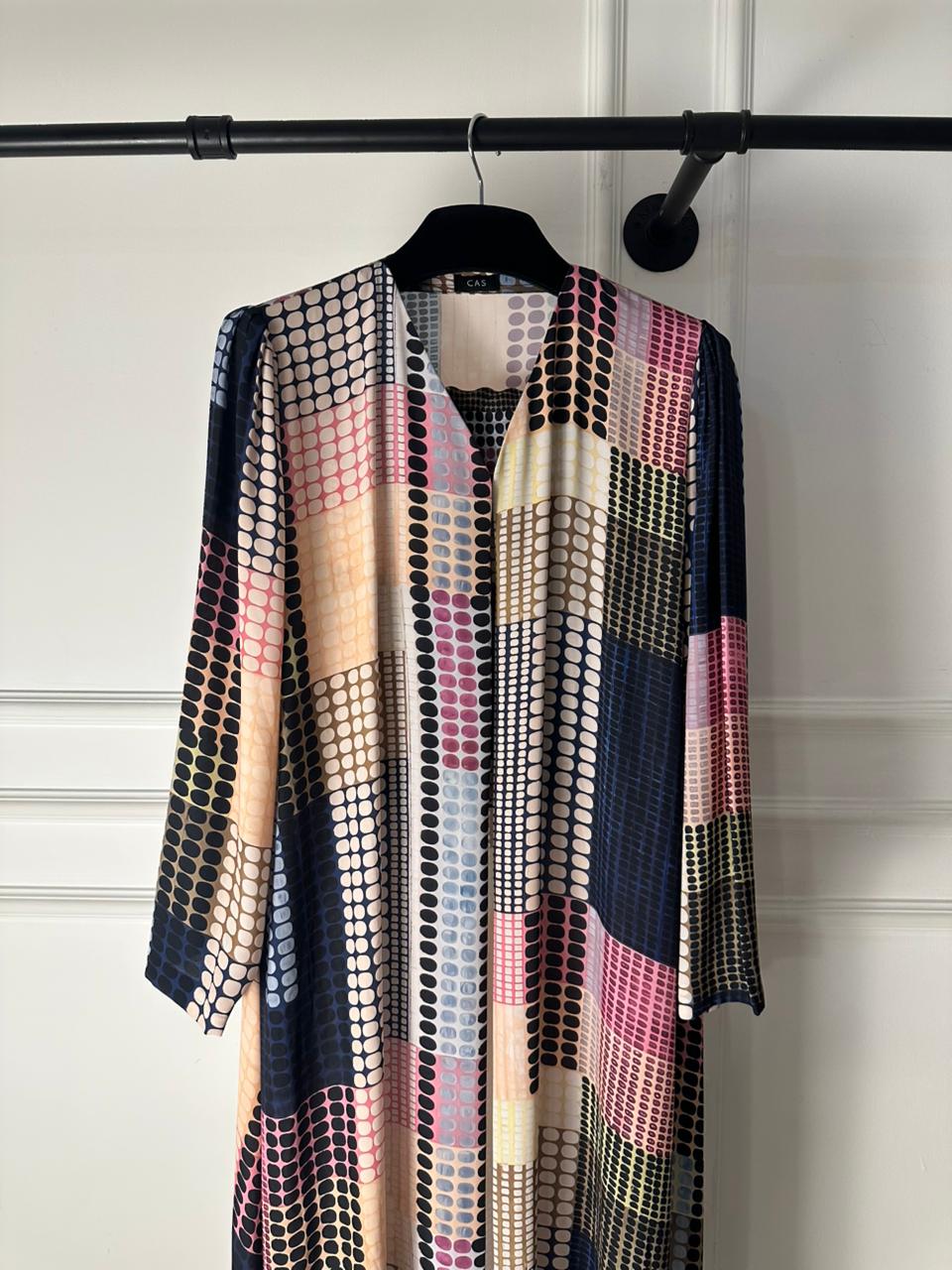 C 2091 Beige Polka Dot Printed Abaya