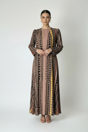 C 2092 Brown Polka Dot Printed Abaya