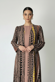 C 2092 Brown Polka Dot Printed Abaya