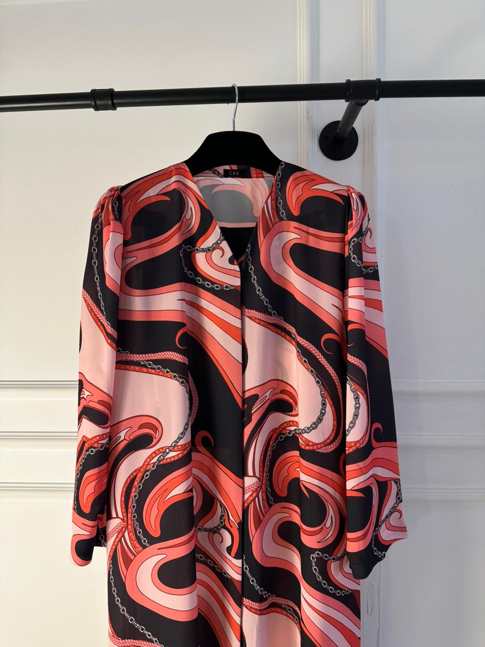 C 2093 Coral Pink Printed Abaya