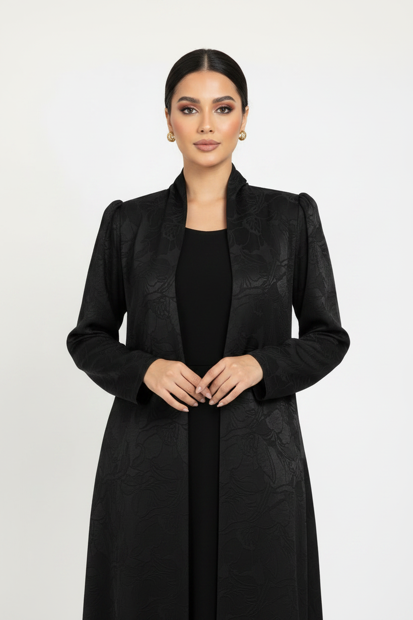 C 2101-02 Black Floral Abaya