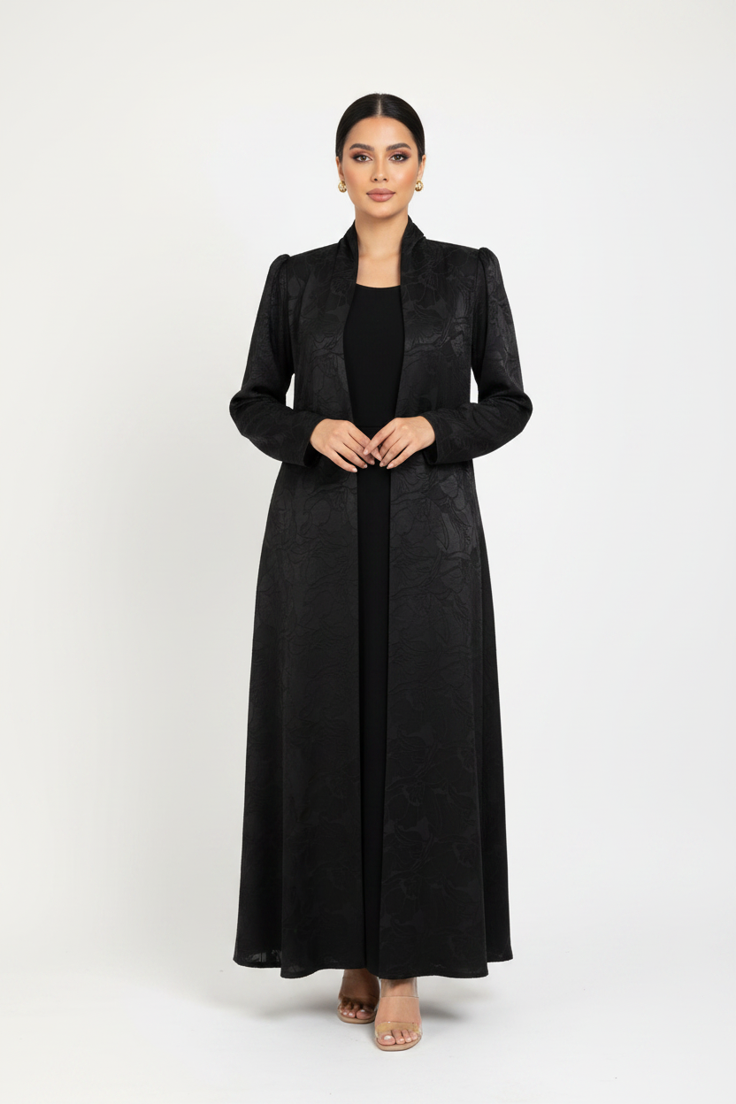 C 2101-02 Black Floral Abaya
