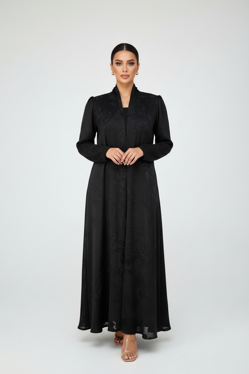 C 2101-03 Black Floral Abaya