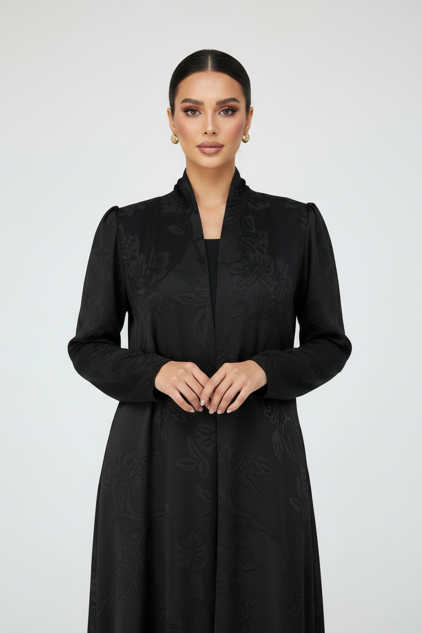 C 2101-03 Black Floral Abaya