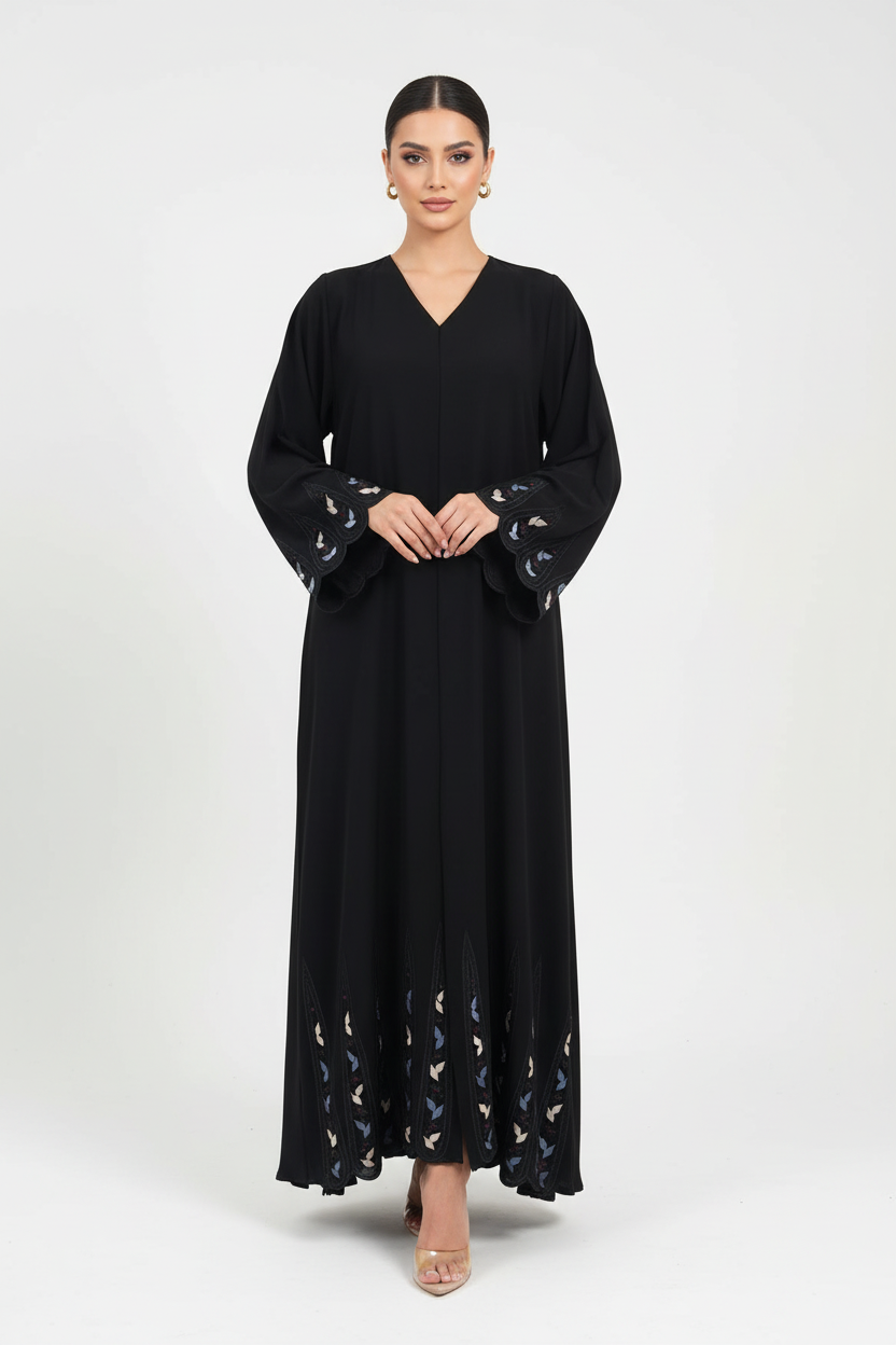 C 2105 Black Floral Embroidered Abaya