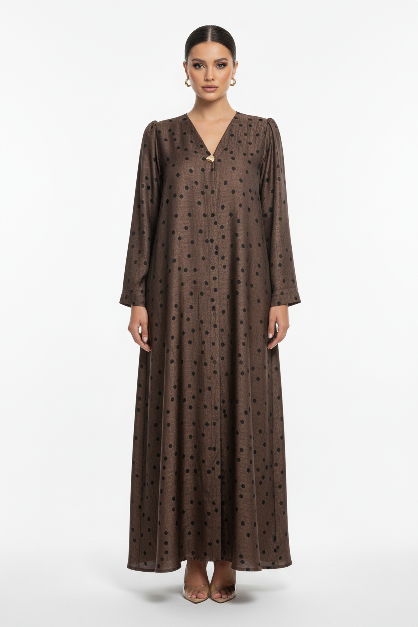 C 2112-01 Brown Polka Dot Abaya